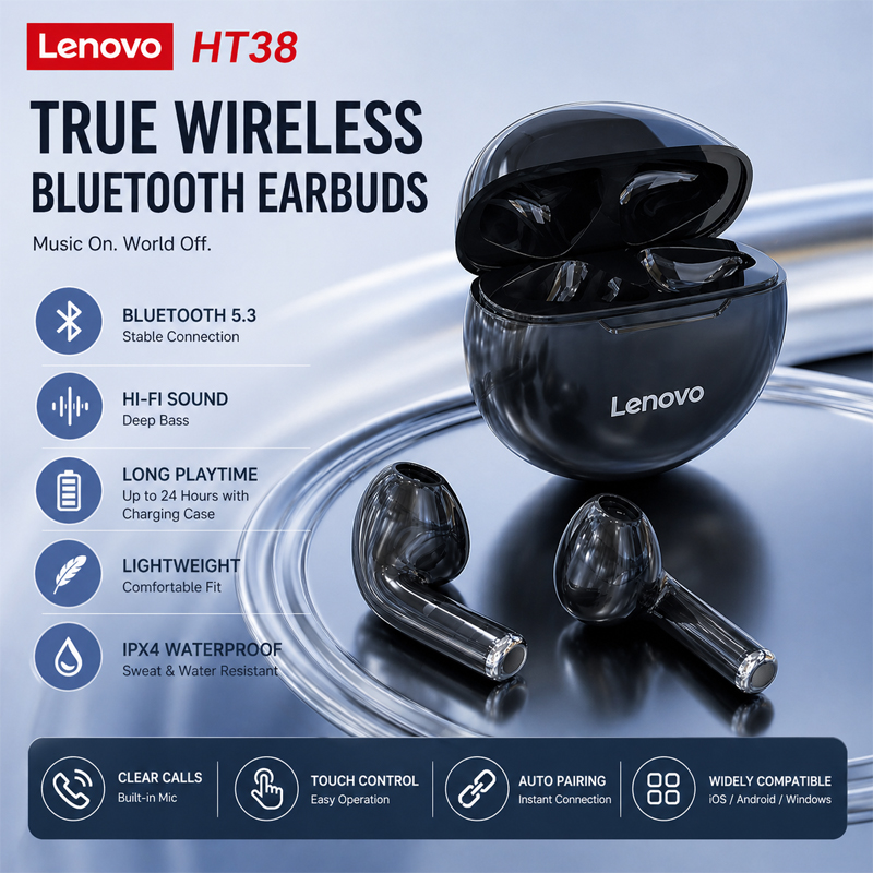 Tws Earbuds Bluetooth 5.3 - Nouveaux écouteurs sans fil Lenovo HT38