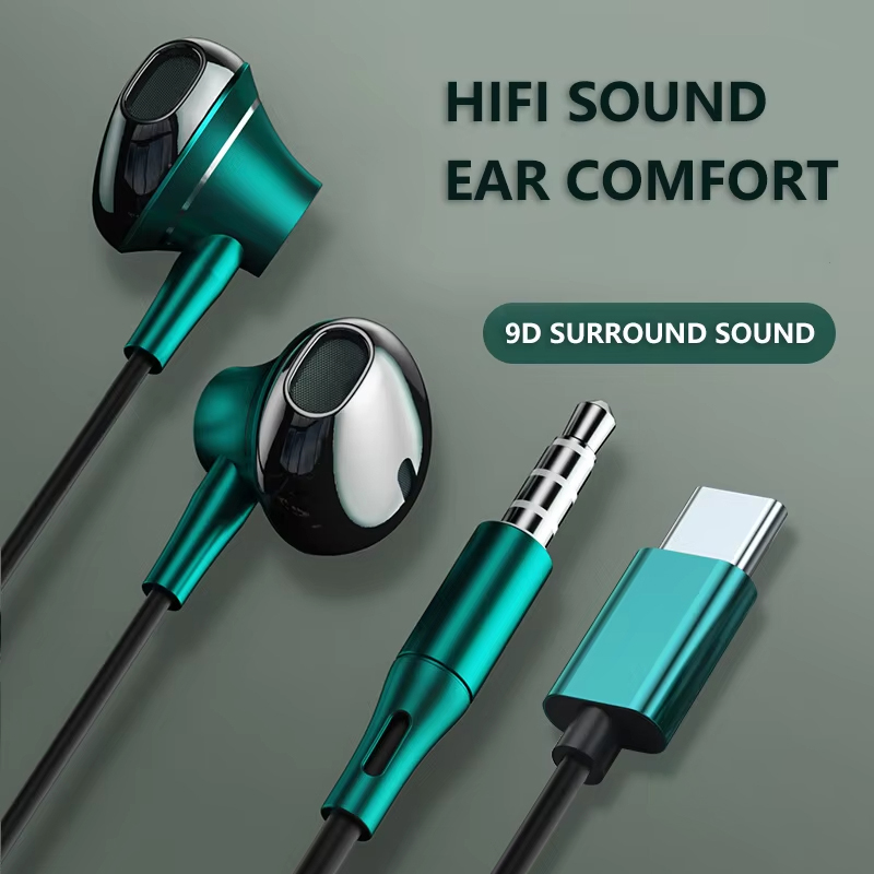 Type C Wired Earphones With Mic - 9D basse stéréo Type C et