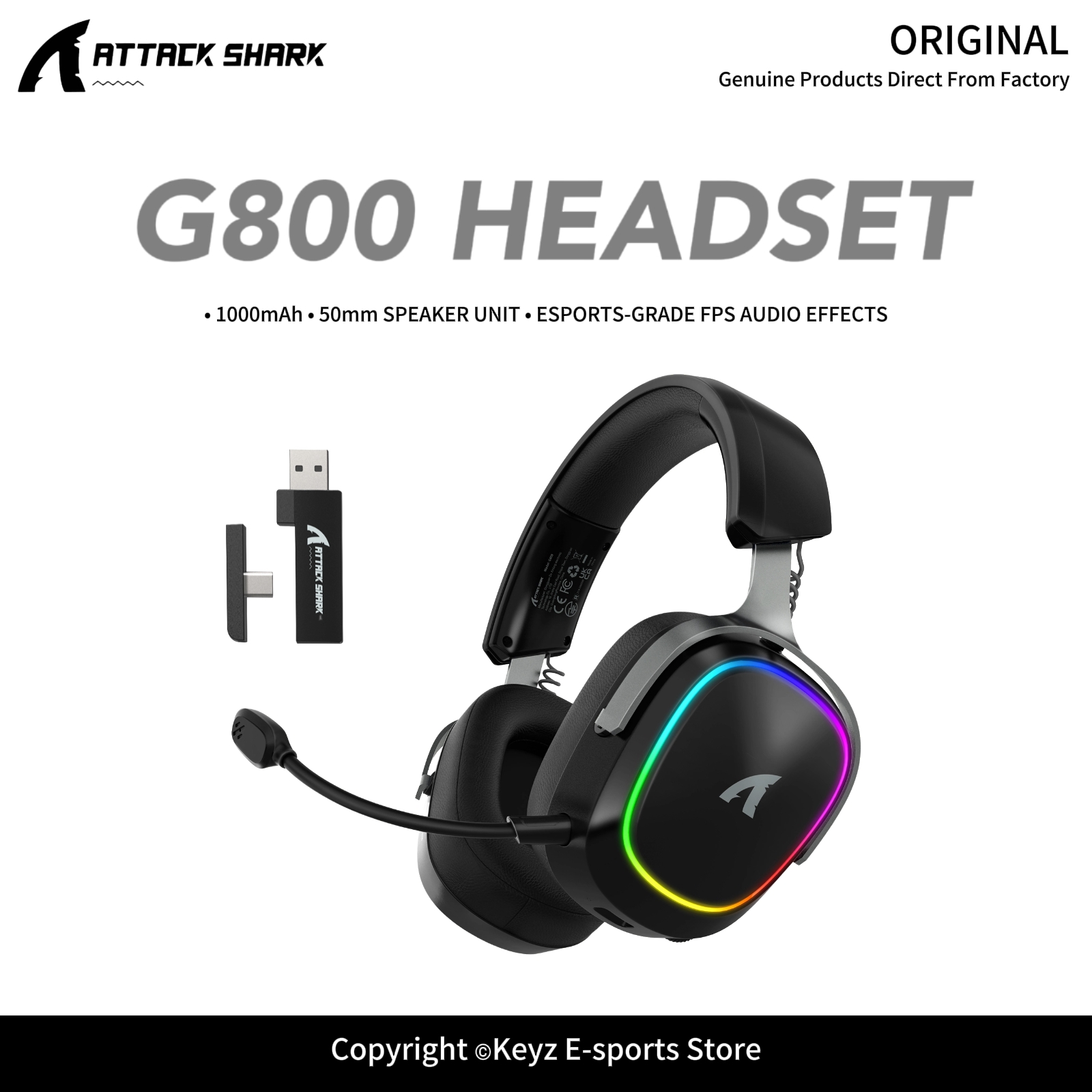 Gaming Headset With Mic Rgb - Casque de jeu sans fil ATTACK