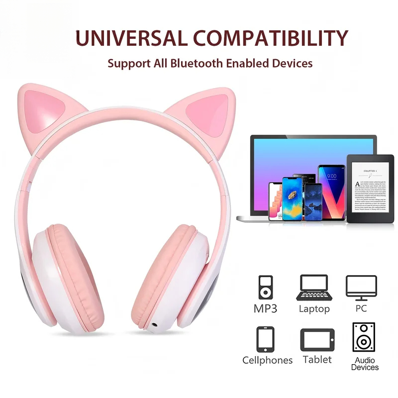 Cat Ear Bluetooth Headset Led - Casque Bluetooth sans fil T28, casque
