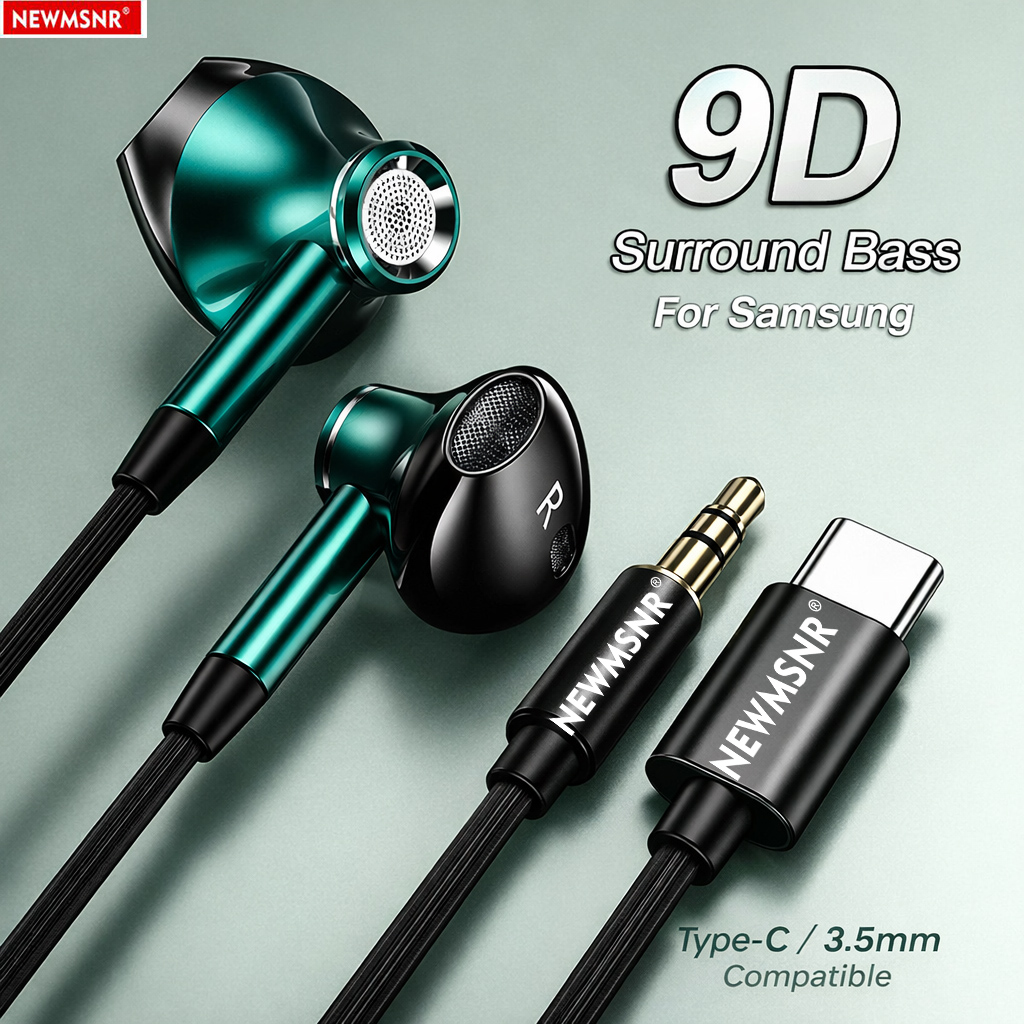 Type C Wired Earphones With Mic - Écouteurs intra-auriculaires filaires 9D Surround Bass