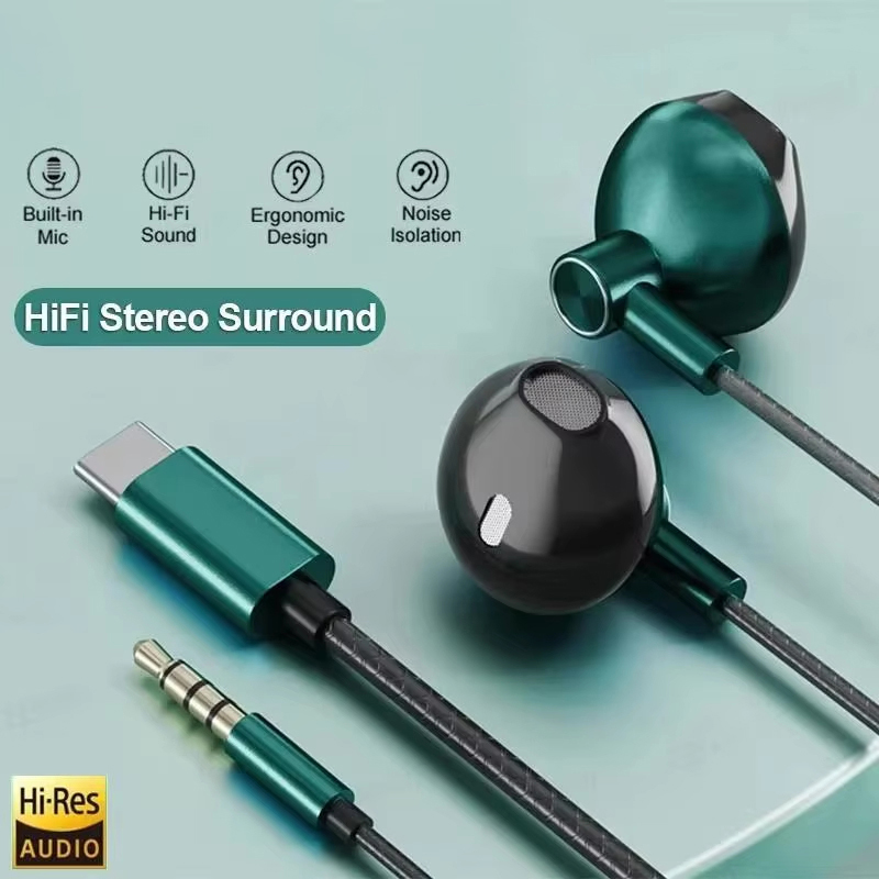 Type C Wired Earphones With Mic - Écouteurs intra-auriculaires filaires stéréo HIFI de