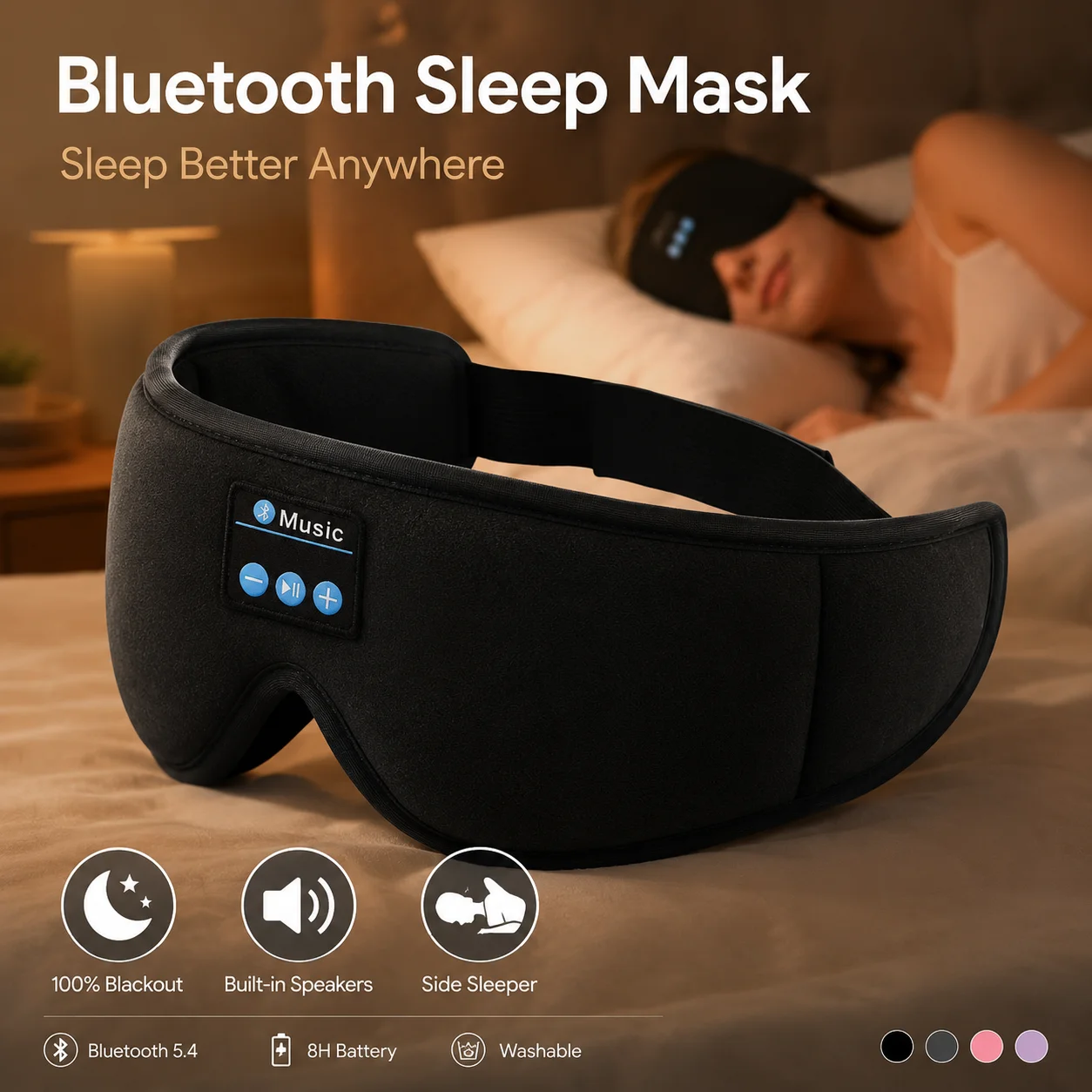 Sleep Mask Headphones Bluetooth - Masque de sommeil sans fil avec