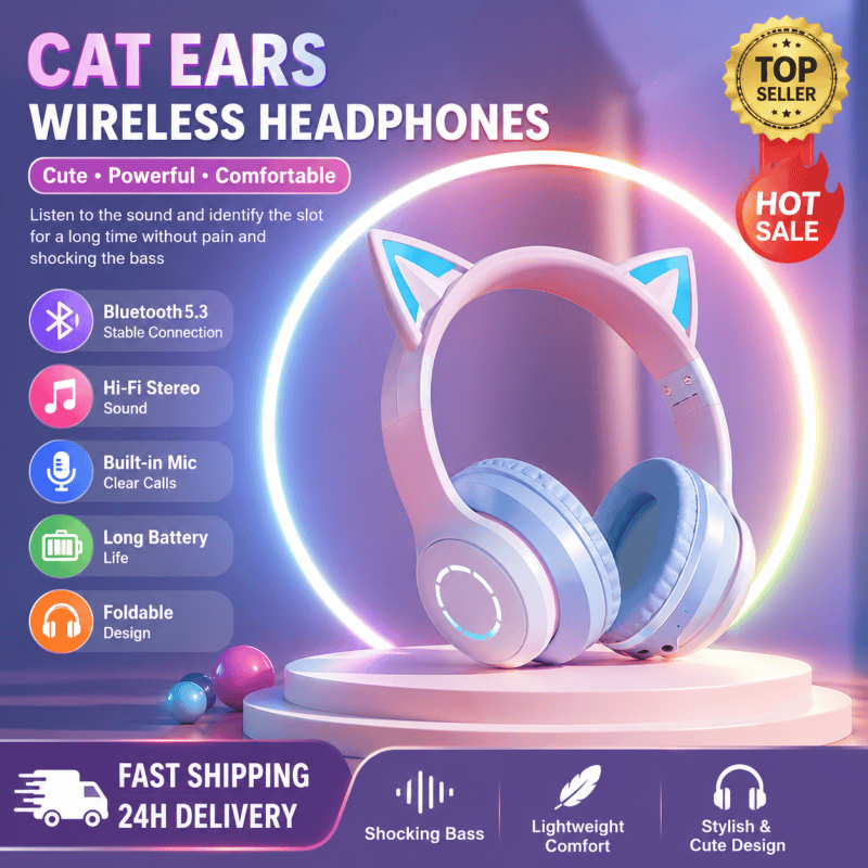 Cat Ear Bluetooth Headset Led - Nouveau casque Bluetooth RVB à oreilles