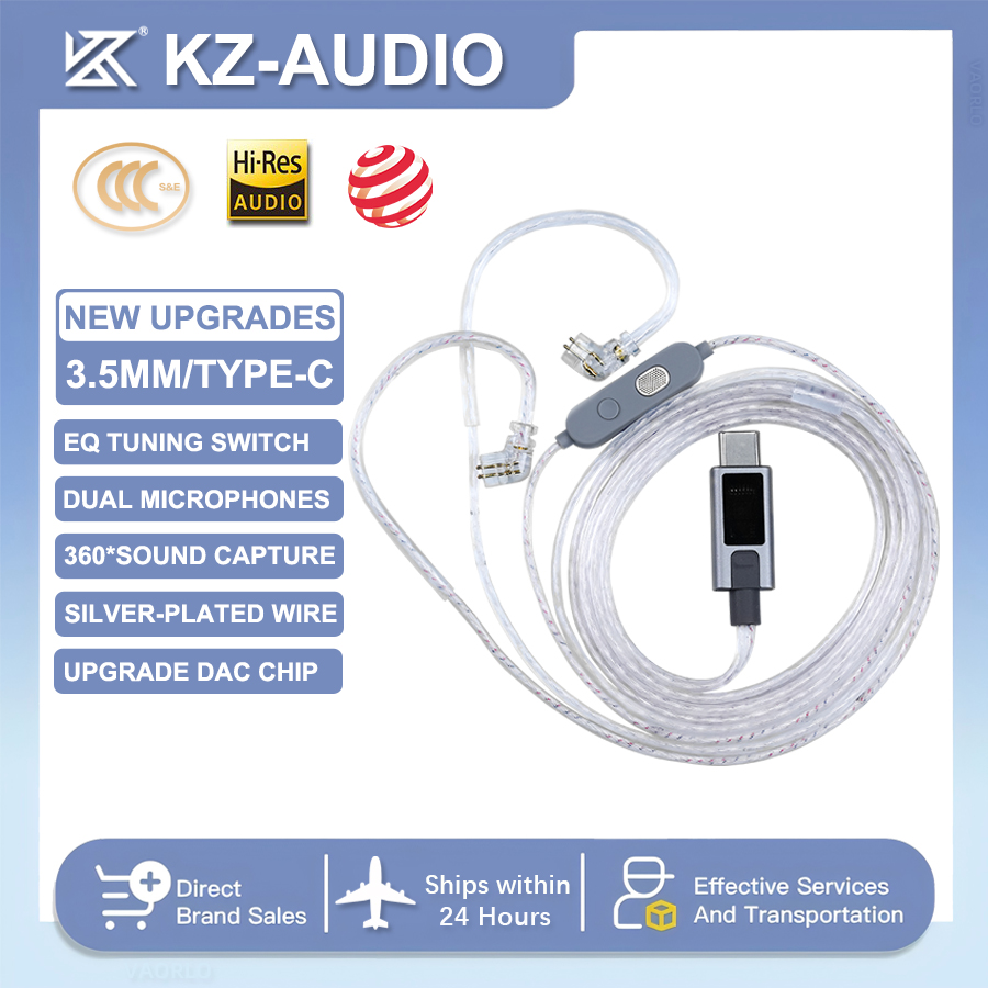 Type C Wired Earphones With Mic - Câble d'écouteurs plaqué argent KZ M2