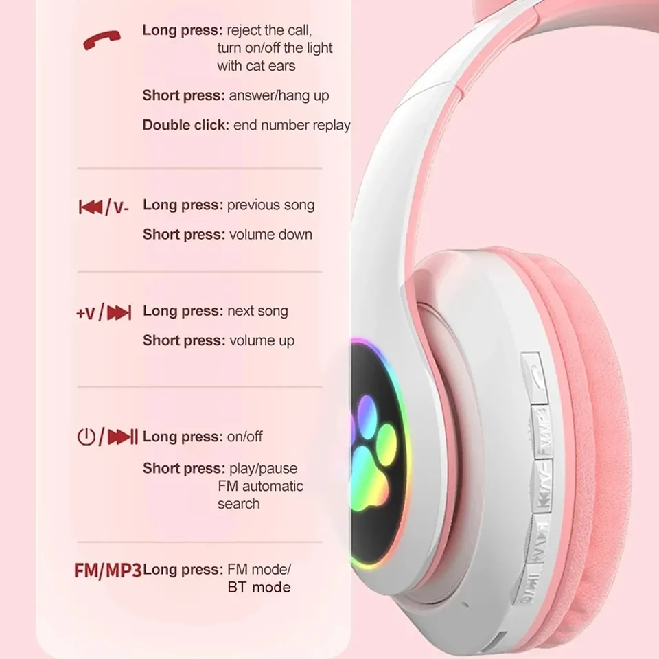 Nouveaux écouteurs sans fil ST - Cat Ear Bluetooth Headset Led avis et prix