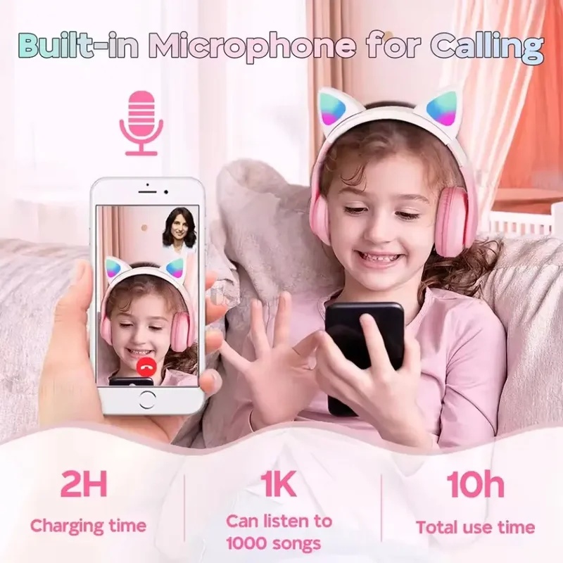Casque Bluetooth sans fil T28, - Cat Ear Bluetooth Headset Led avis et prix