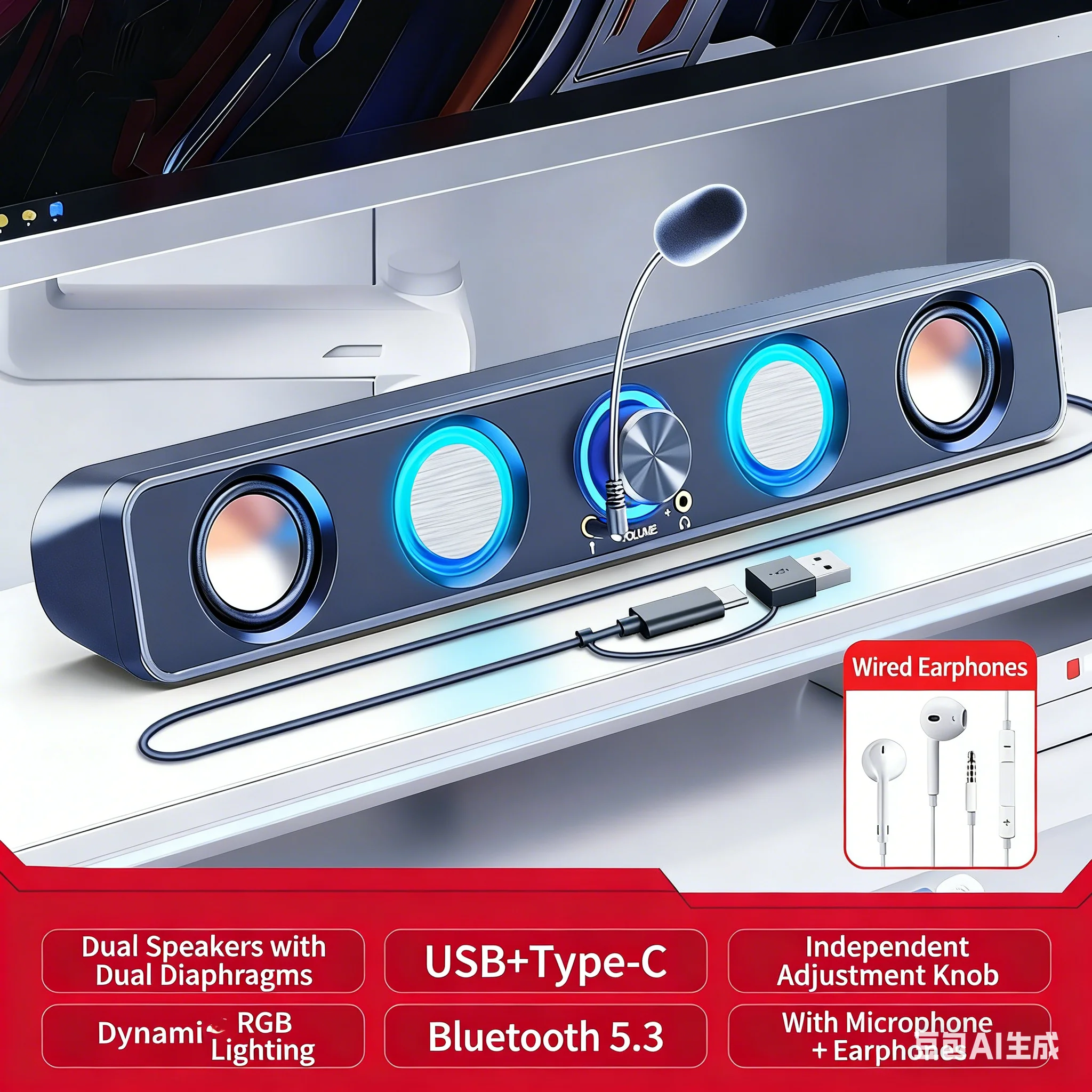 Barre de son RGB pour jeux vid - Rgb Computer Soundbar For Pc avis et prix