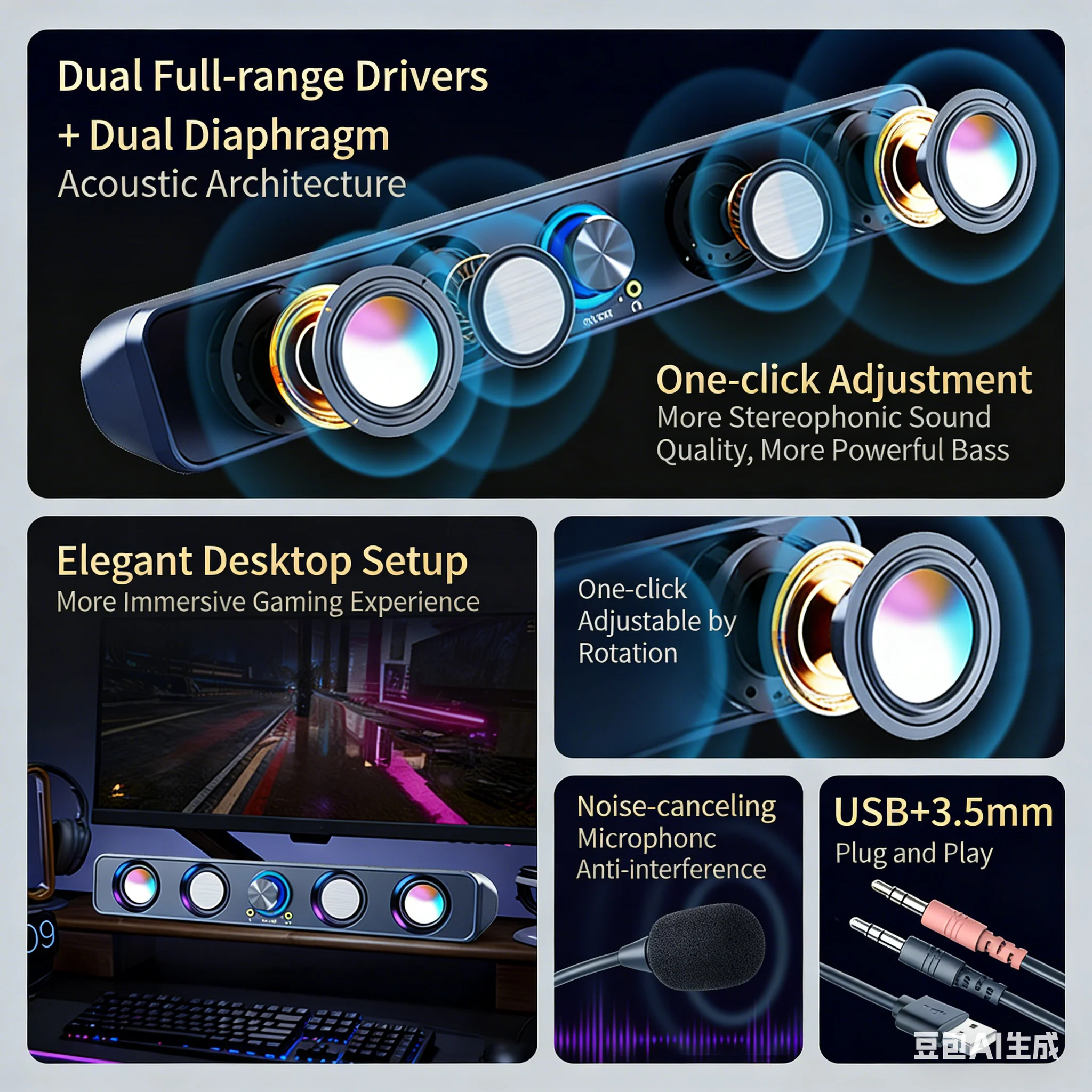 Système de haut-parleurs home  - Rgb Computer Soundbar For Pc avis et prix